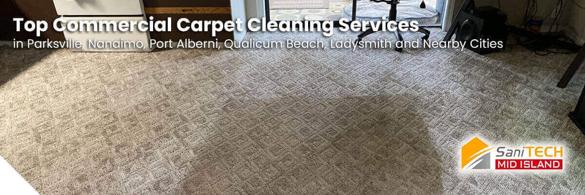 Large conference room carpets being cleaned by SaniTECH's commercial-grade equipment.